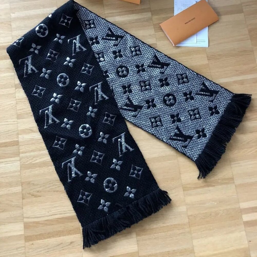Louis Vuitton LV Monogram Logomania Shine Black Scarf Brand New